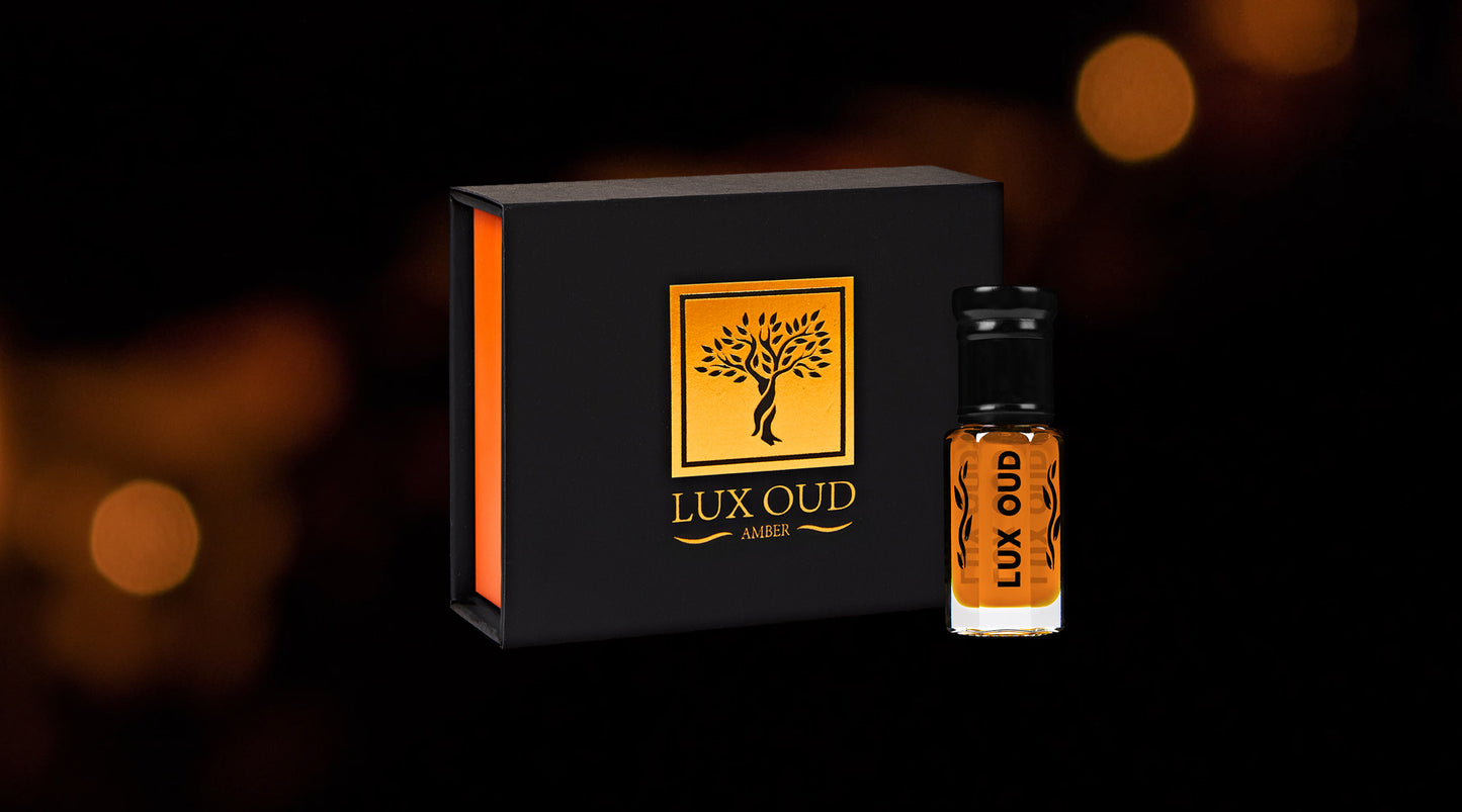Lux Oud Honeyed Oud oil fragrance – elegant packaging of unisex perfume oil