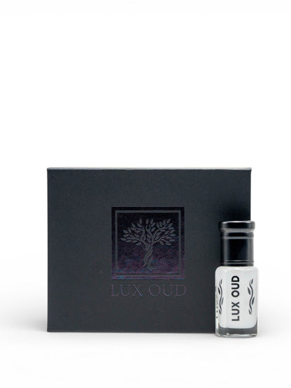 Lux Oud Arabian Secret Musk perfume box, UAE exclusive 6ml fragrance with elegant packaging and traditional Arabian scent.