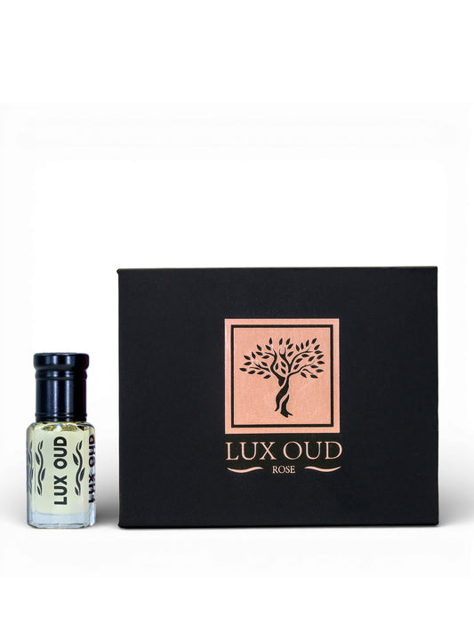 Lux Oud Saffron Rouge perfume box, UAE exclusive Baccarat Rouge 3ml fragrance with elegant packaging.
