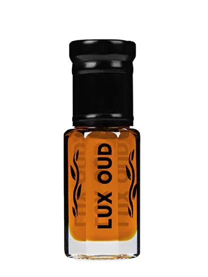 Lux Oud Cashmere Oud oil bottle, a luxurious fragrance with warm cashmere and oud notes, in a sleek glass container.