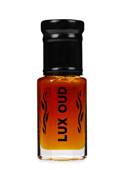 Lux Oud Exclusive Blend 3ML oud perfume bottle with elegant design, showcasing the luxurious fragrance and branding.