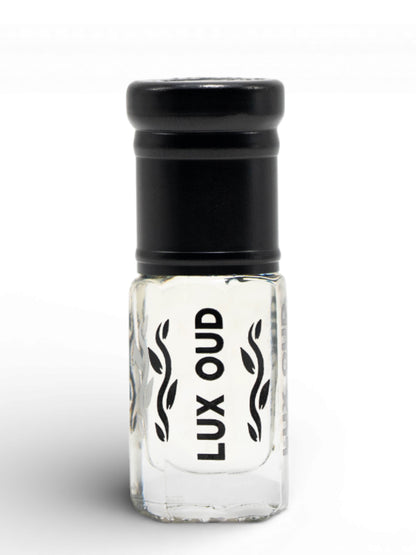 Lux Oud Hibiscus Sweet UAE Exclusive 3ml perfume bottle with a clear glass design and floral hibiscus accents.