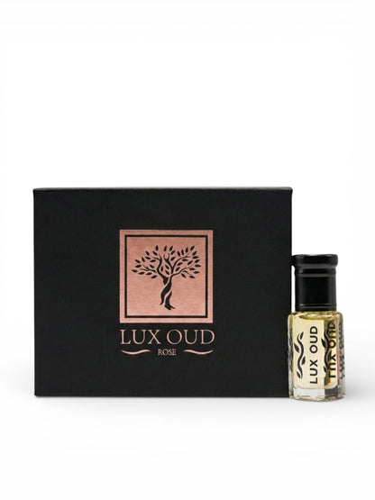 Lux Oud Hibiscus Sweet UAE Exclusive perfume box with 6ml bottle, featuring vibrant floral hibiscus design.