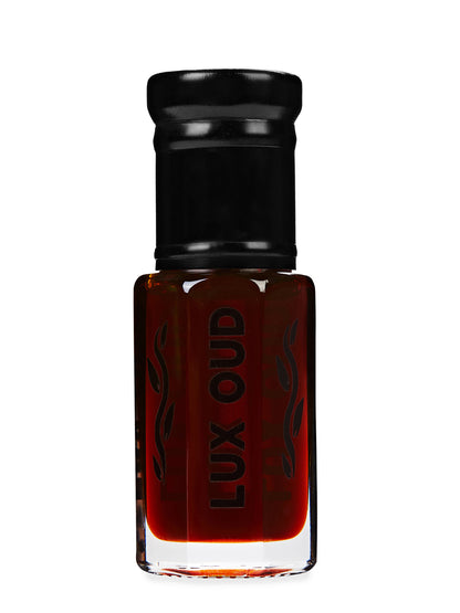 Lux Oud Trat Oud perfume in a 3ml bottle, featuring a rich, traditional oud fragrance with intricate design details.