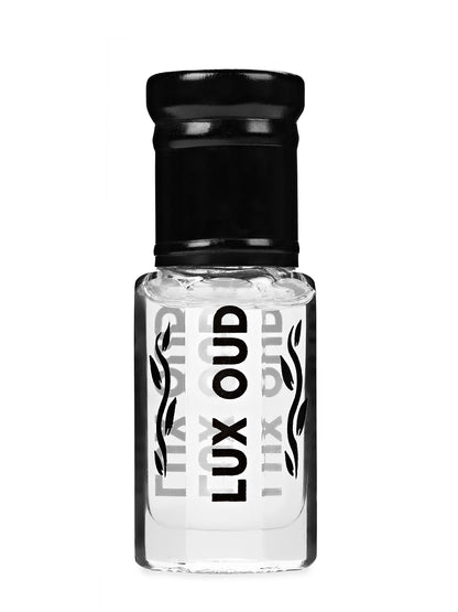 Lux Oud White Musk Oud perfume in a 6ml bottle with a sleek, white design and elegant packaging.